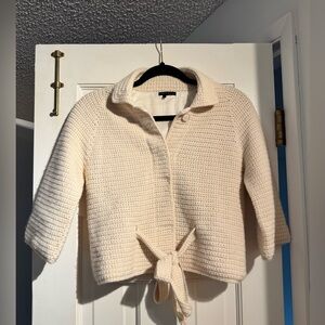 Theory Ivory Knit Cardigan with Tie Front